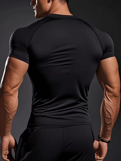 Camiseta deportiva de cuello redondo para hombre - fitnes secado rápido