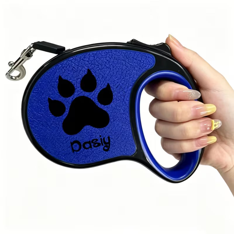 Retractable dog leash with adjustable rope name