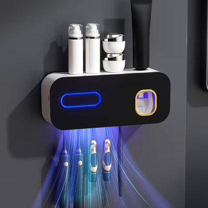 Esterilizador de cepillos de dientes con dispensador de pasta, 5 ranuras y carga USB