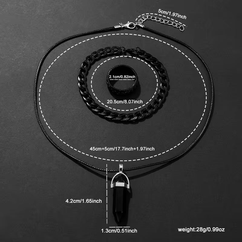 Pack 4 Piezas: Reloj + Collar + Anillo + Pulsera para Hombre
