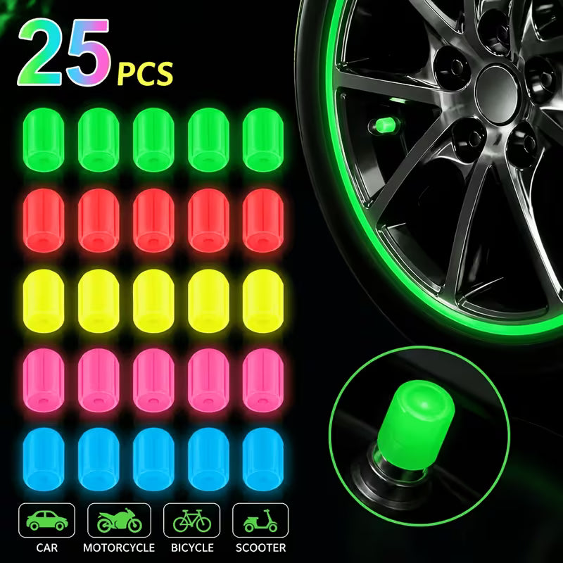 Tapones fluorescentes para válvulas de neumático, pack de 25