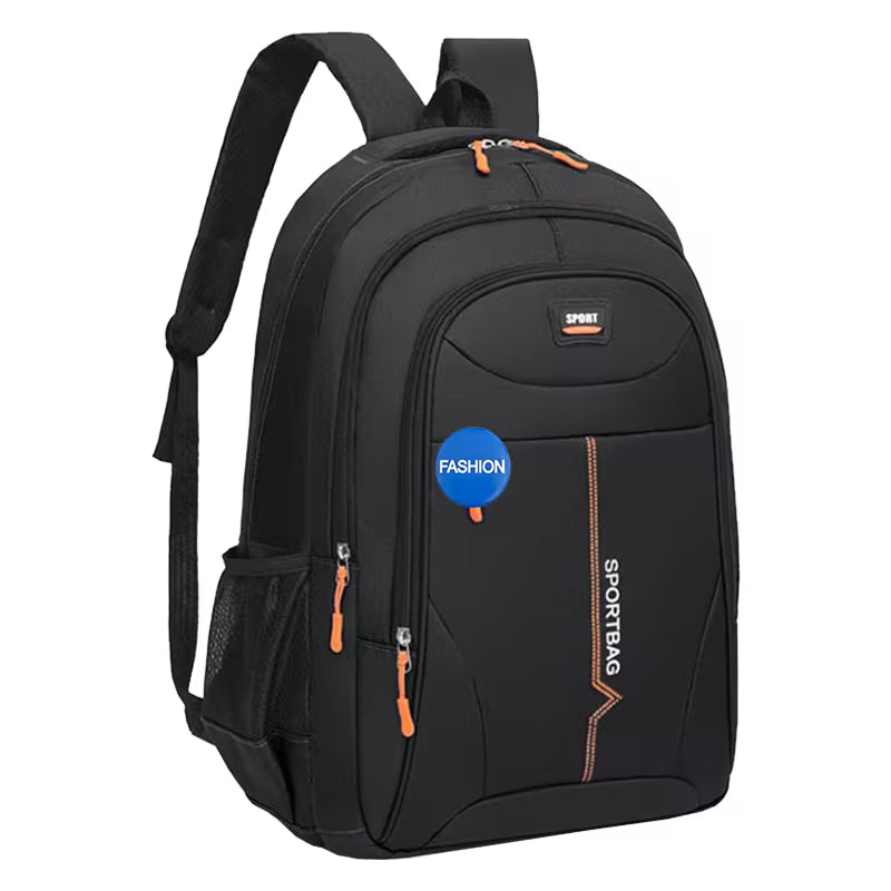 Mochila casual negra con multicompartimentos y colgante