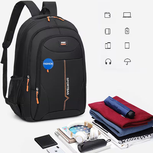 Mochila casual negra con multicompartimentos y colgante