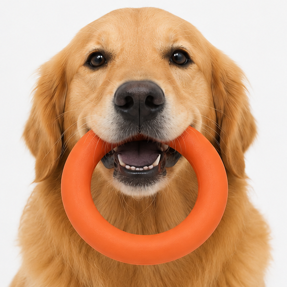 Rubber Ring for Dogs - Durable Toy for Tugging, Fetching, and Chewing - Dark Orange