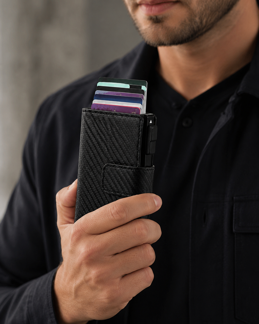 Cartera de hombre tipo tríptico con tarjetero emergente para AirTag