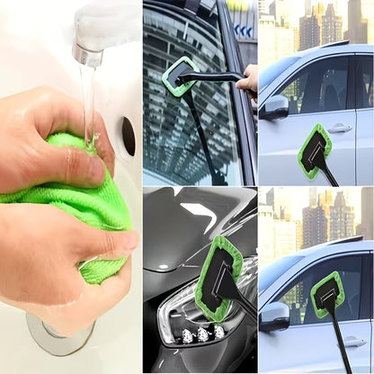 Kit de limpieza de cristales para coche con mango y 4 paños