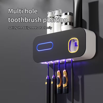 Esterilizador de cepillos de dientes con dispensador de pasta, 5 ranuras y carga USB