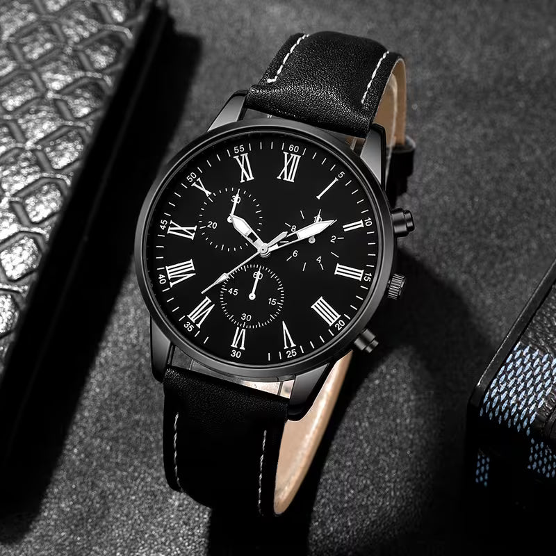 Pack 4 Piezas: Reloj + Collar + Anillo + Pulsera para Hombre